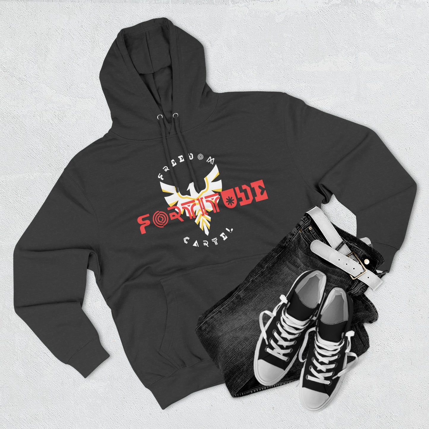 Fleece Hoodie with FREEDOM CARTEL FOTITUDE logo