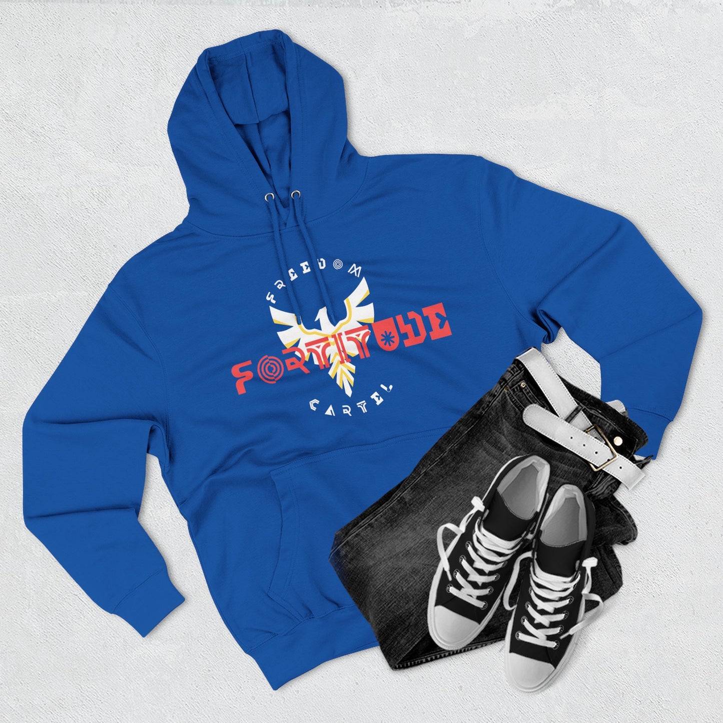 Fleece Hoodie with FREEDOM CARTEL FOTITUDE logo