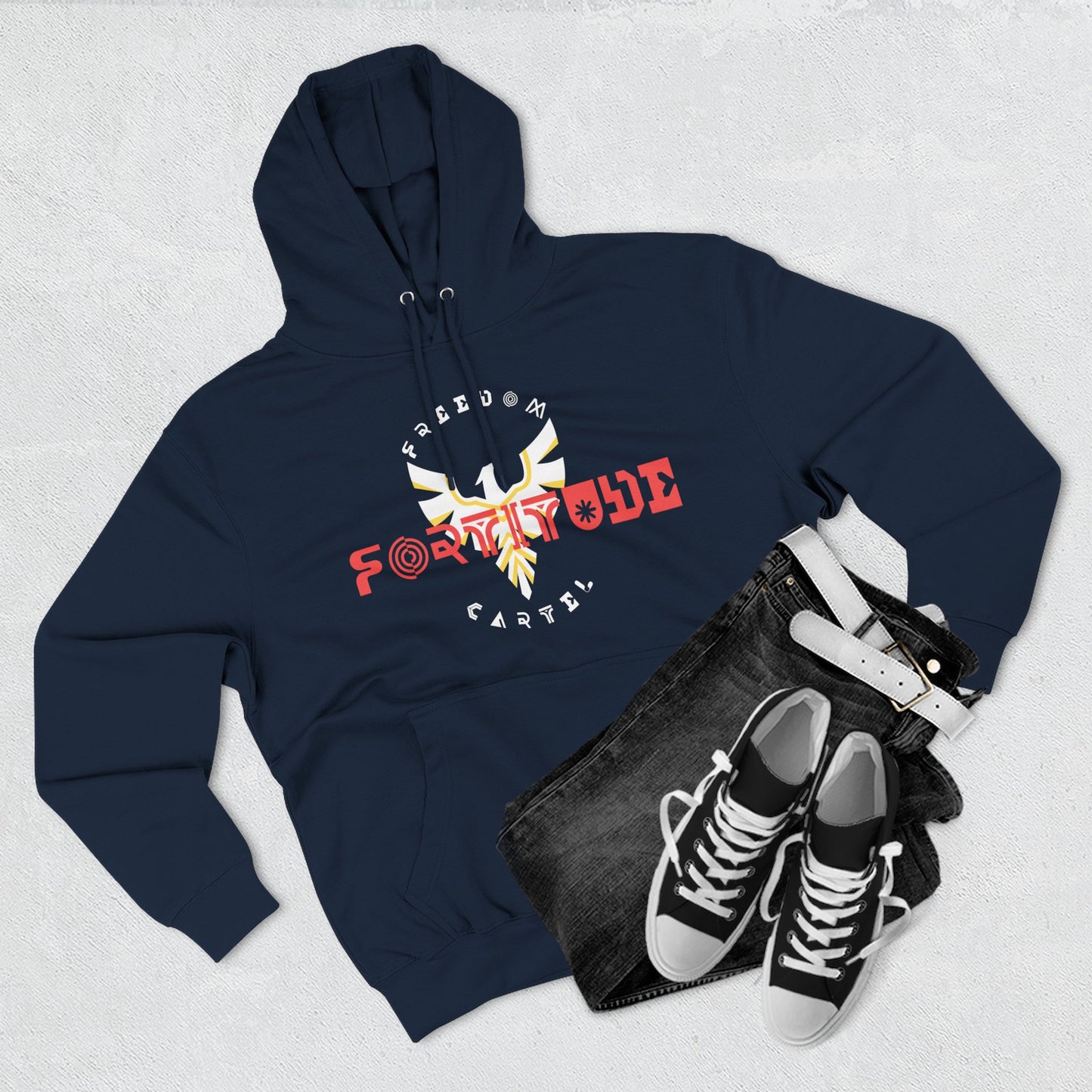Fleece Hoodie with FREEDOM CARTEL FOTITUDE logo
