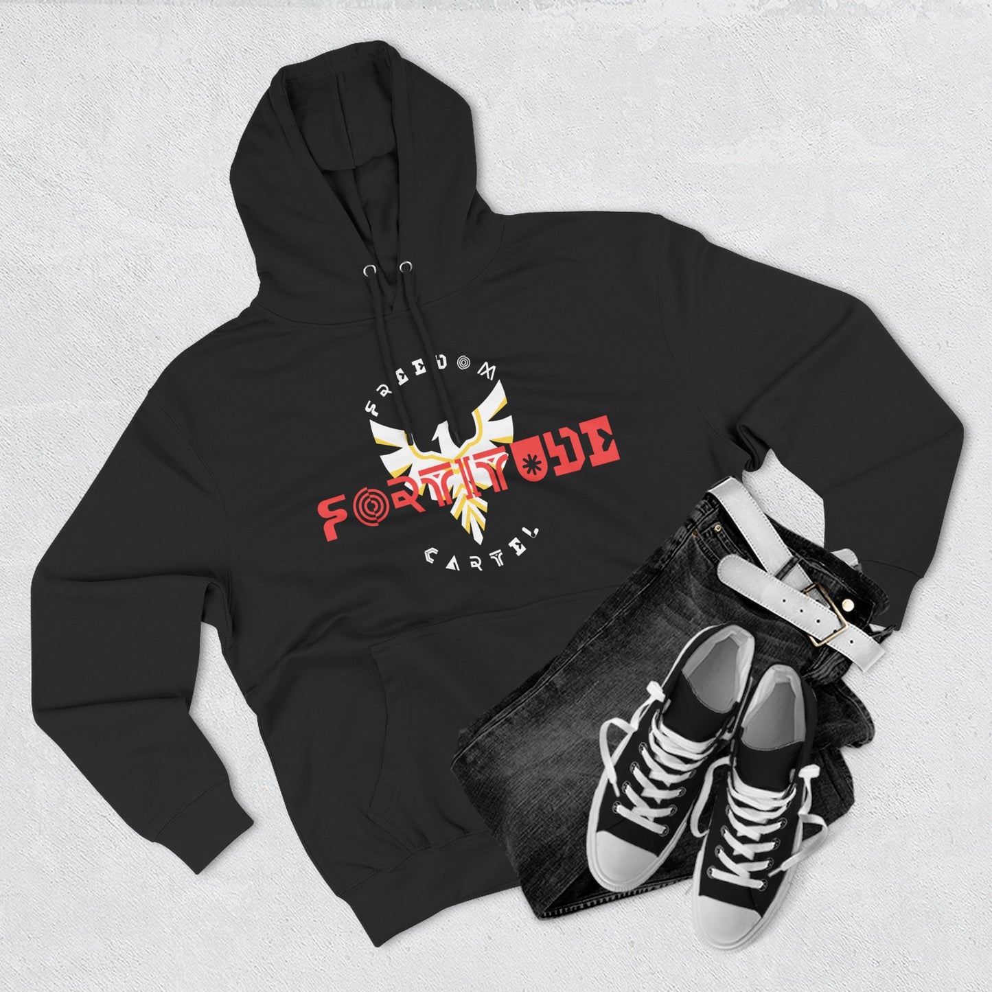 Fleece Hoodie with FREEDOM CARTEL FOTITUDE logo