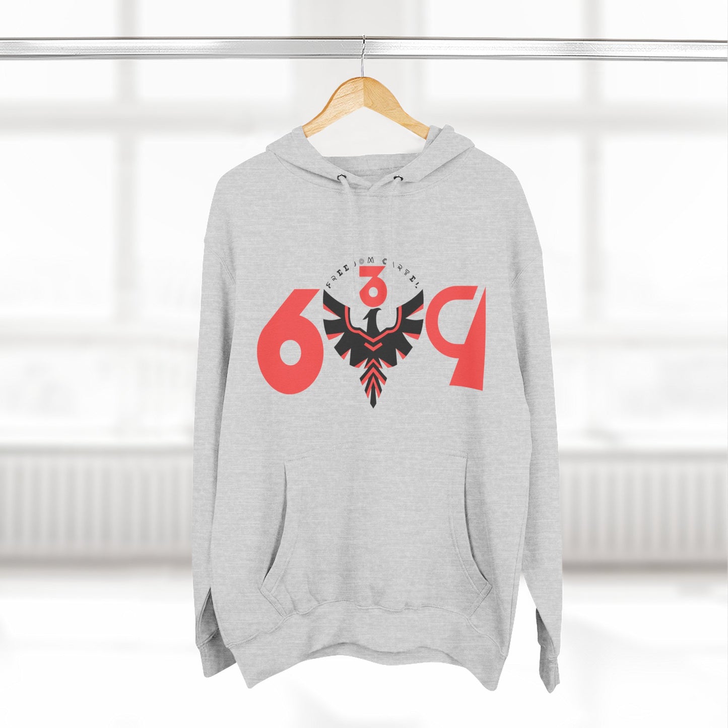 Fleece Hoodie with FREEDOM CARTEL 6-3-9 logo front an back