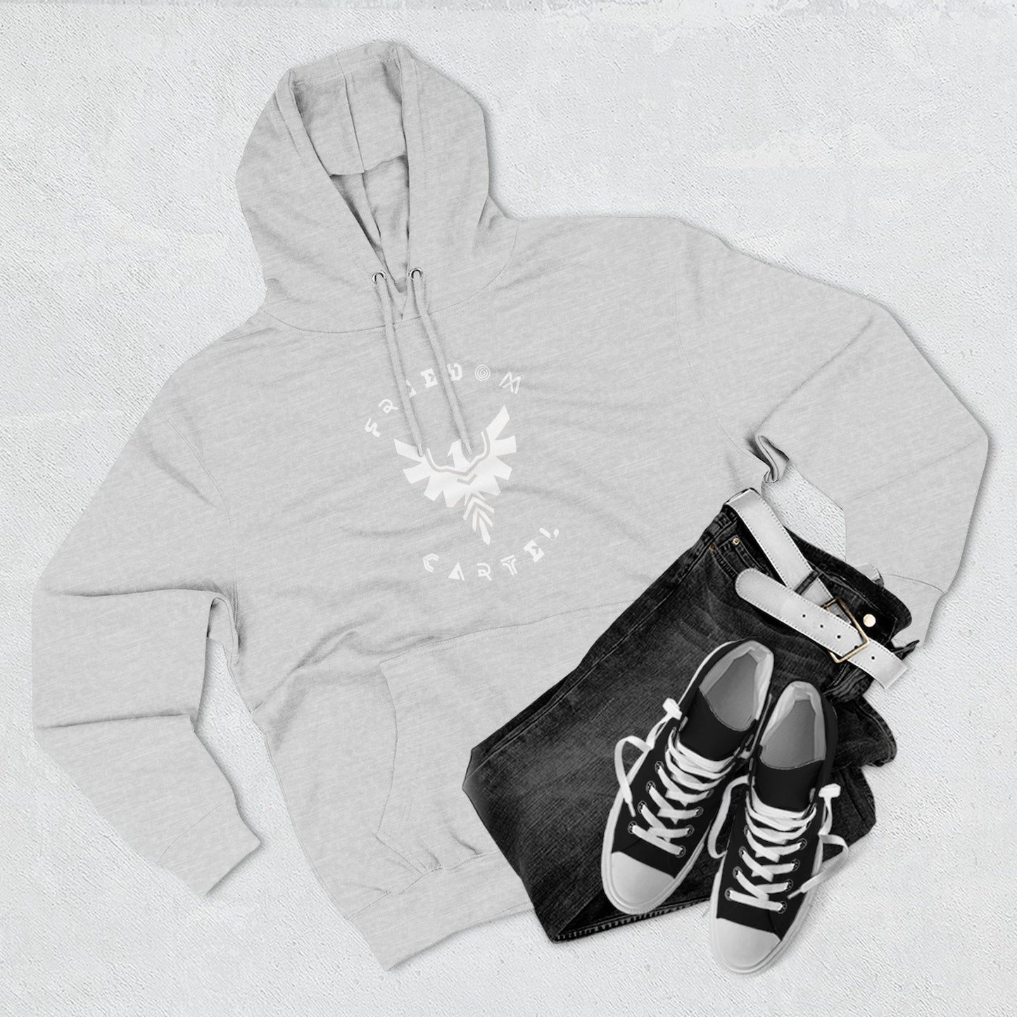 Fleece Hoodie with FREEDOM CARTEL WHITE  logo