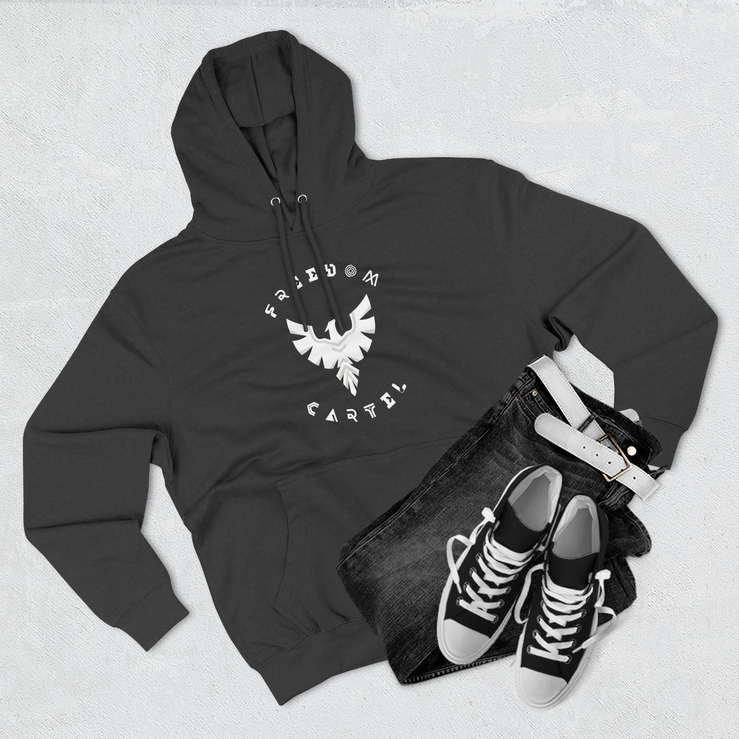 Fleece Hoodie with FREEDOM CARTEL WHITE  logo