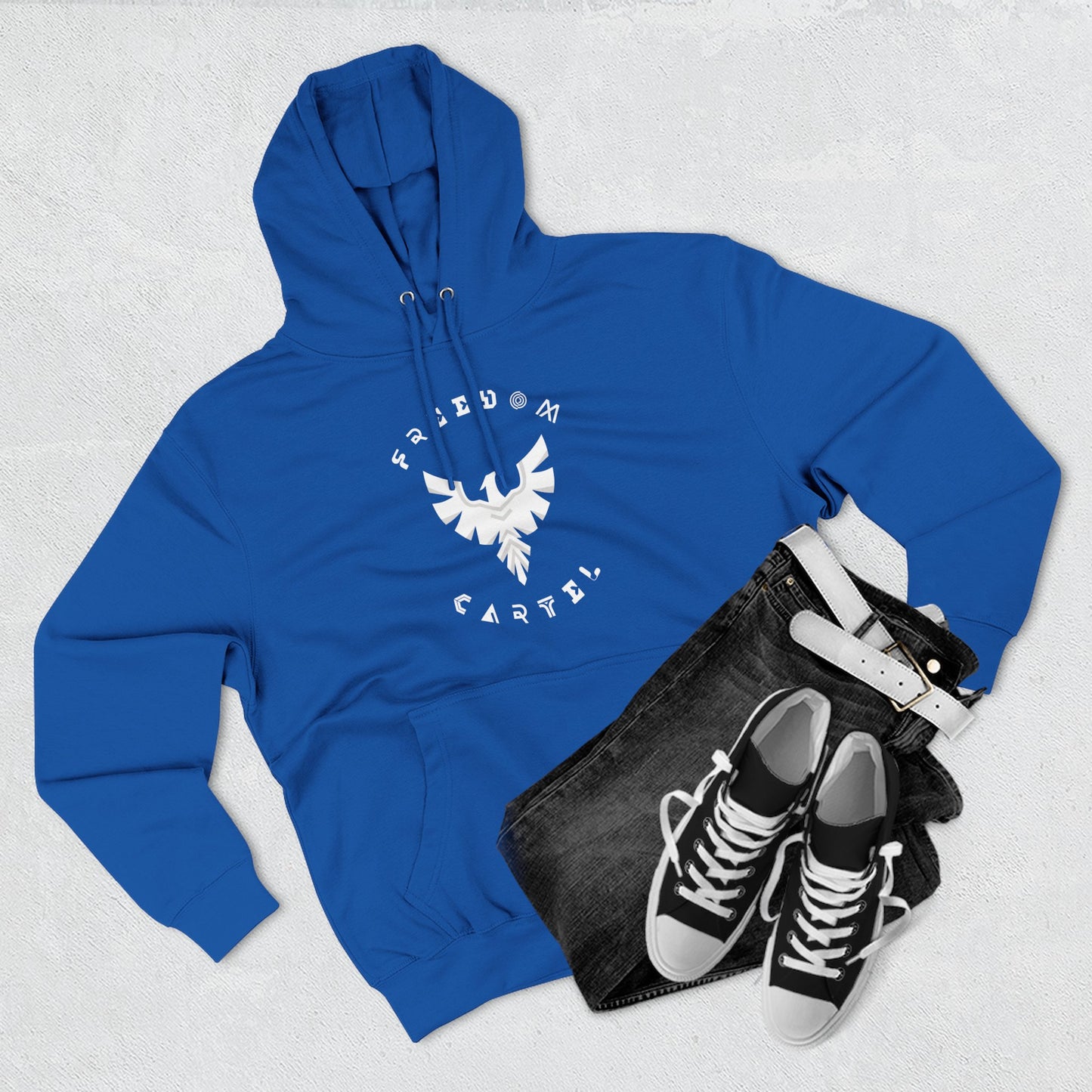 Fleece Hoodie with FREEDOM CARTEL WHITE  logo