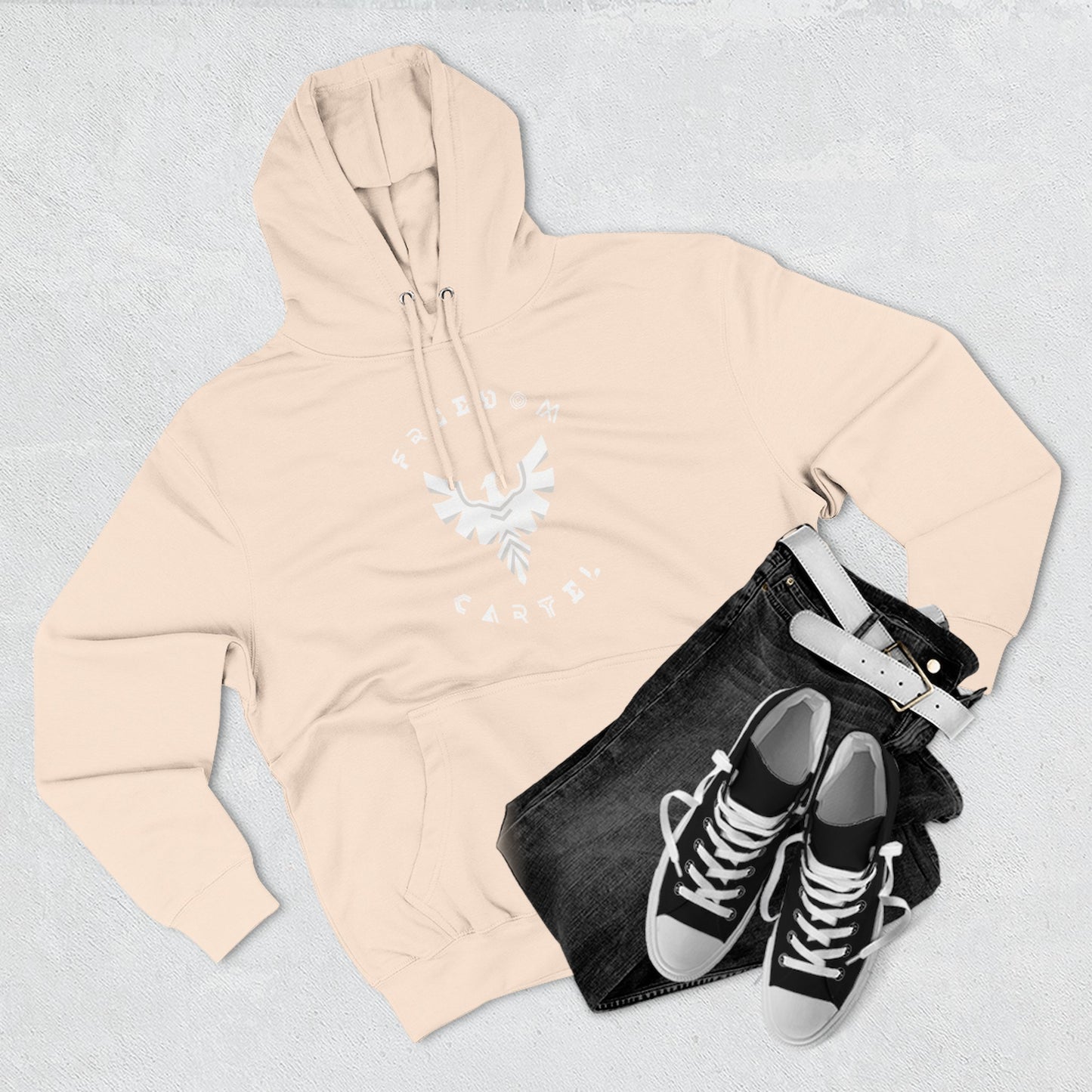 Fleece Hoodie with FREEDOM CARTEL WHITE  logo