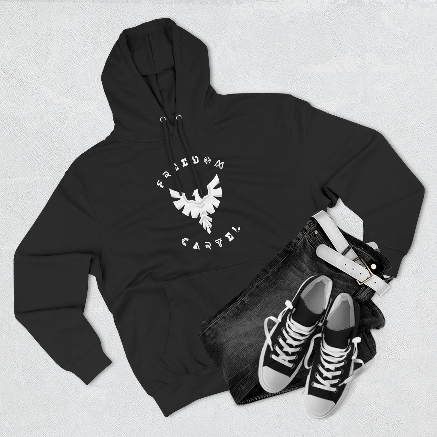 Fleece Hoodie with FREEDOM CARTEL WHITE  logo
