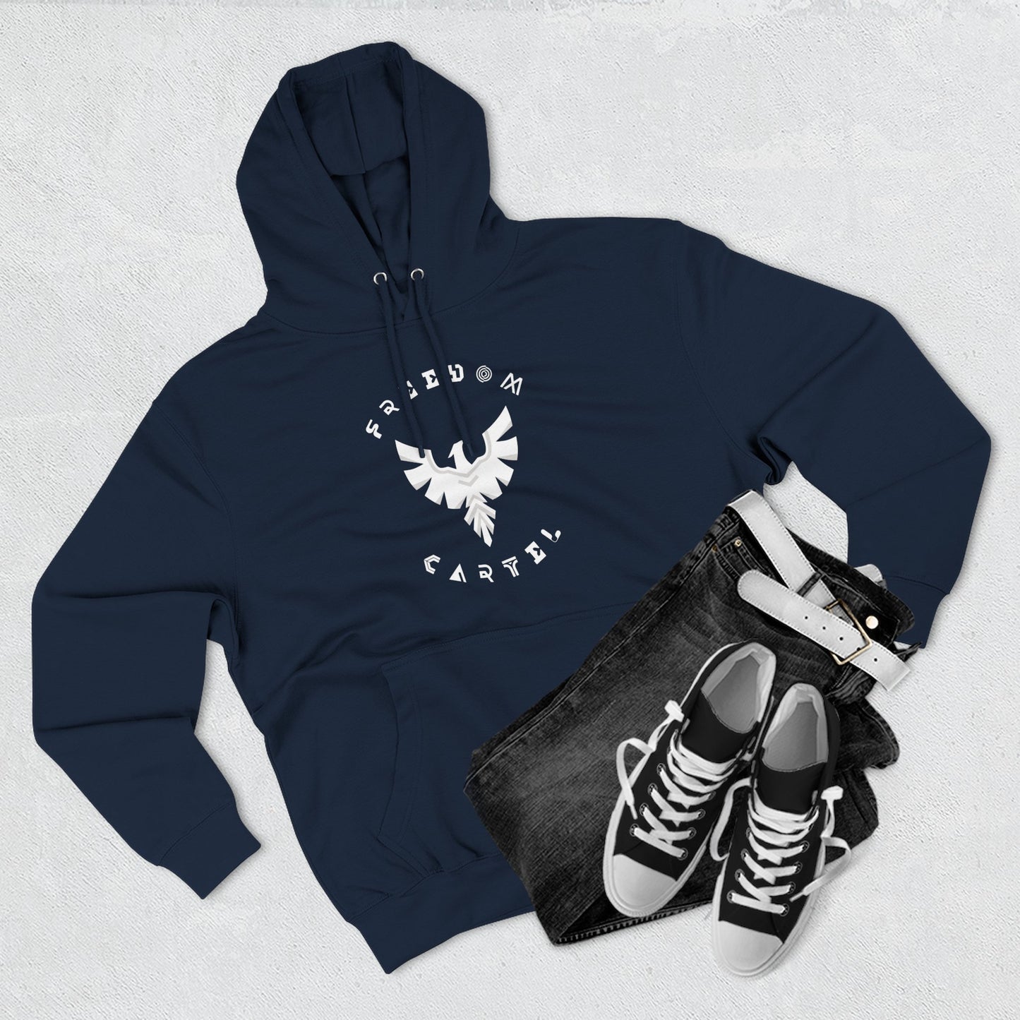 Fleece Hoodie with FREEDOM CARTEL WHITE  logo